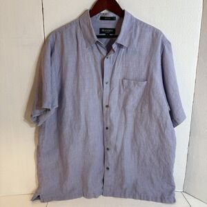 Mens Linen Shirt XL 100% Short Sleeve Button Up Purple Lavendar Vacation Coastal